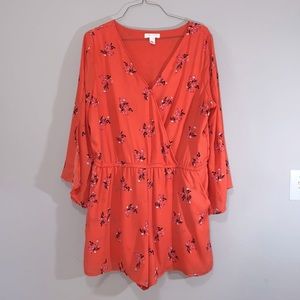 Arizona Jean Company Romper With Pockets Floral V Neck Button Front Size XXL